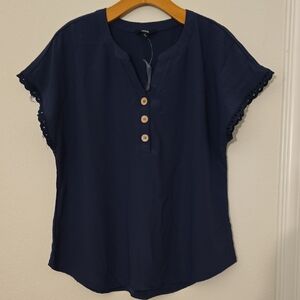 Mine Navy Short Sleeve Blouse